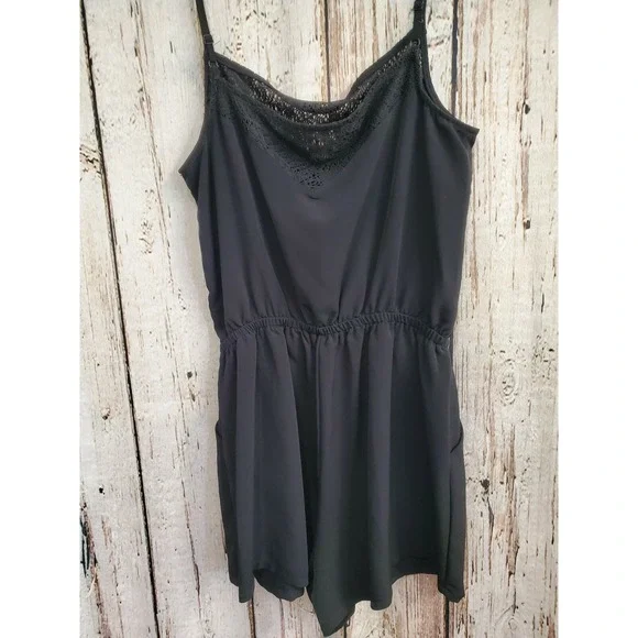 One Clothing Women's Medium Silky Black‎ Romper Jumper Jumpsuit with Shorts EUC - Picture 2 of 5